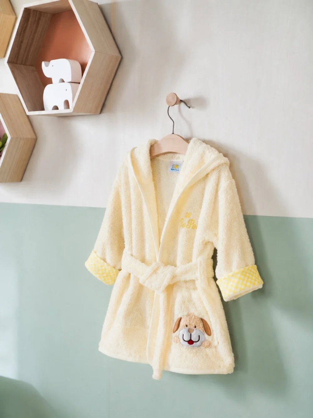 Children's‎ Terry Cloth Bathrobe Yellow Puppy Applique 18M Cotton Wrap Robe